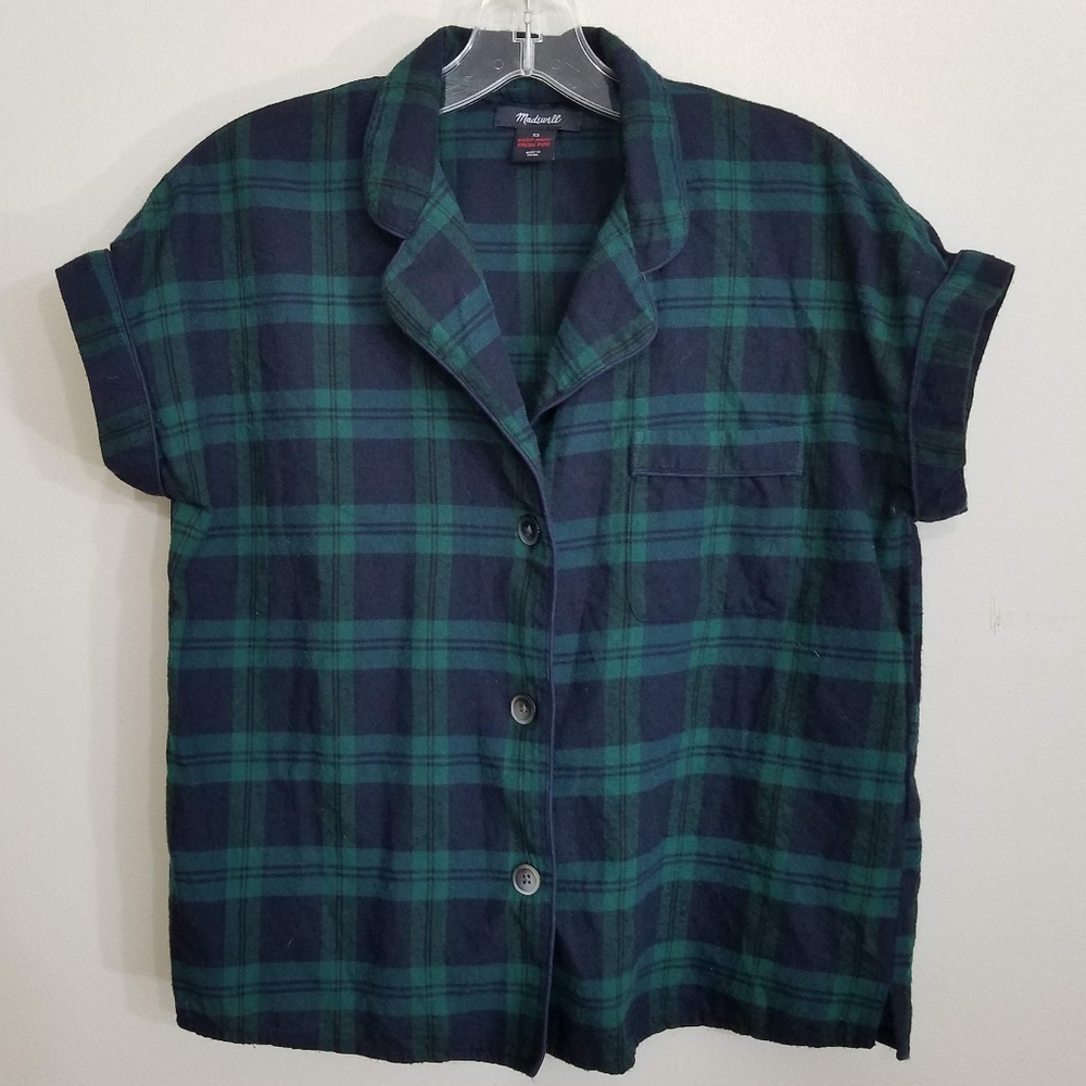 Madewell Navy Blue & Green Plaid Button Down